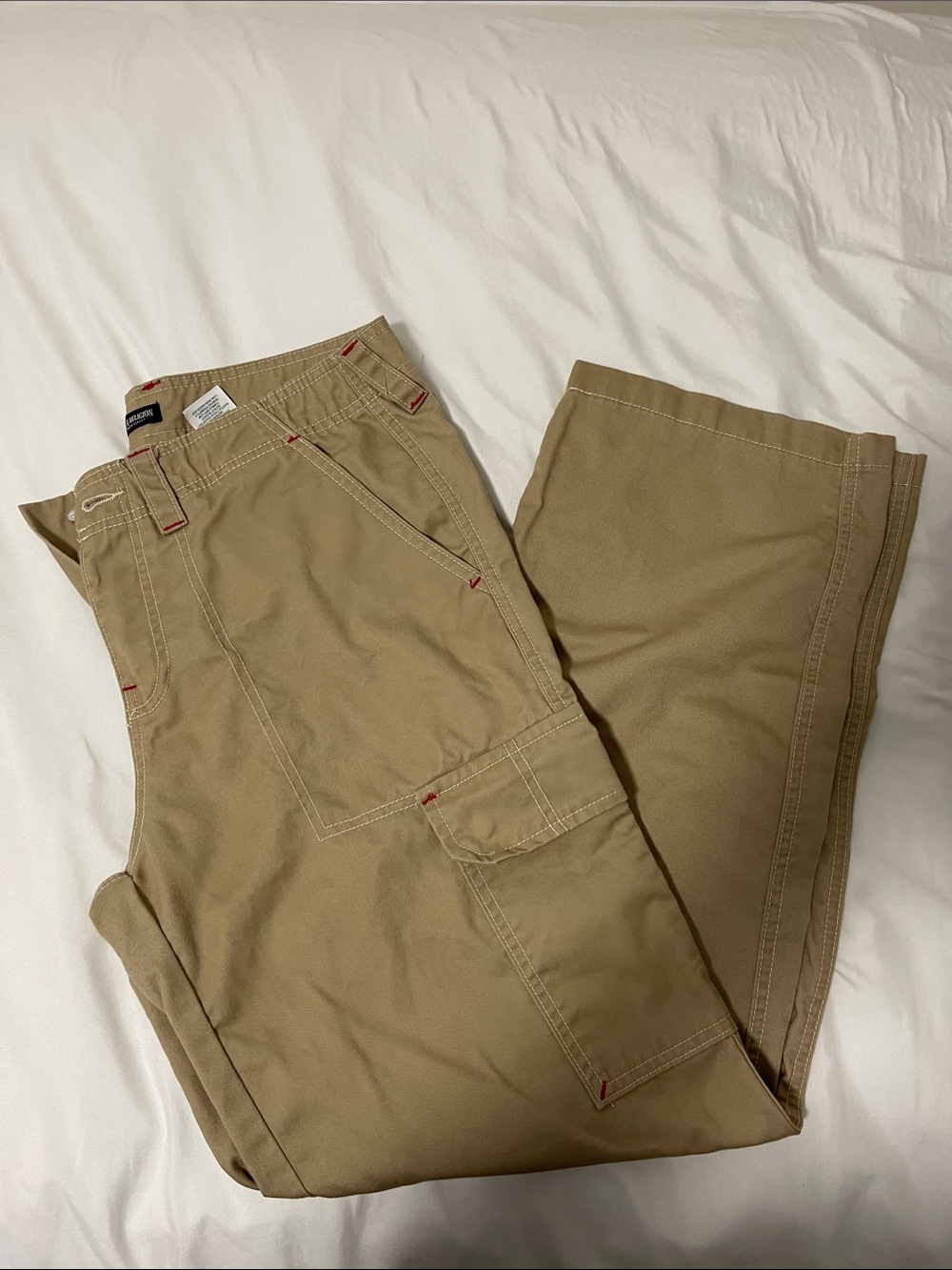True Religion Khaki Tan Utility Chinos with Red Stitch Accents